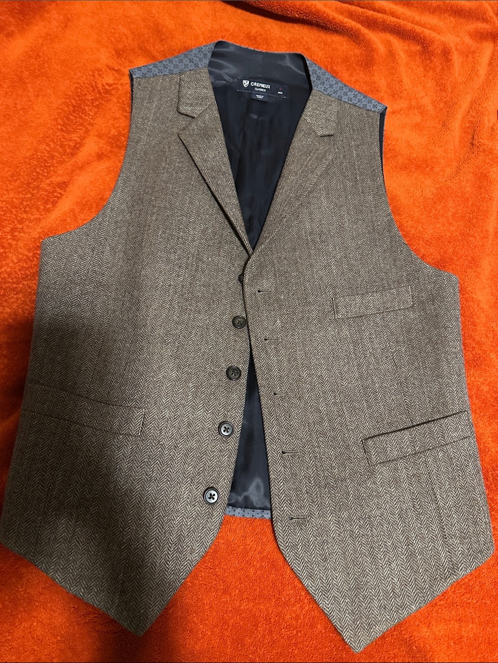 Daniel Cremieux Brown Herringbone Tweed Men's Vest